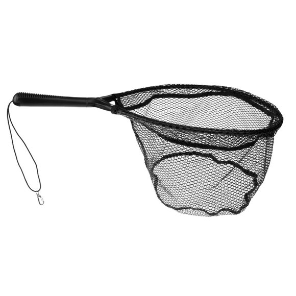 Soft Black Fishing Landing Nets Rubber Handle Nylon Release