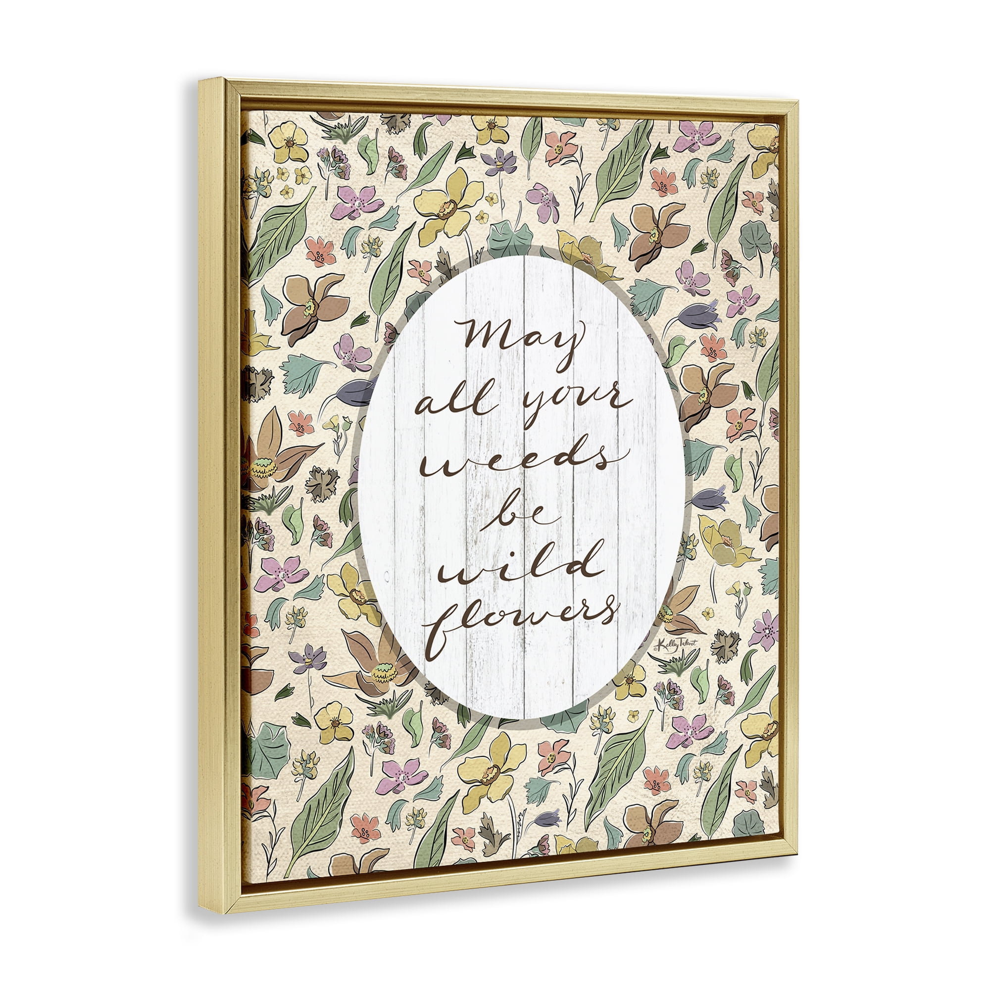Stupell Industries Sentimental Wildflowers Phrase Plants & Flowers Painting Gold Floater Framed Canvas Art Print Wall Art, 17 x 21