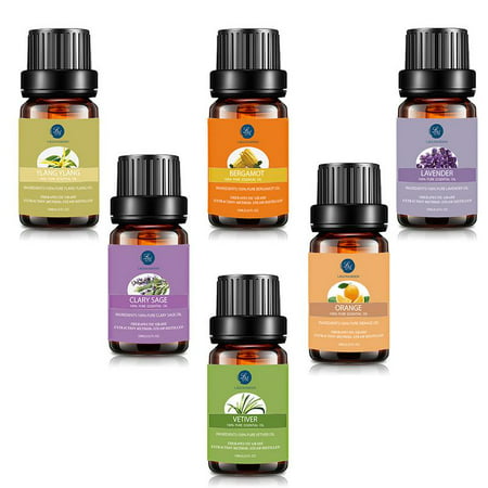 Lagunamoon Essential Oils Set For Reducing Stress and Anxiety, Premium Therapeutic Aromatherapy Oil Top 6 Kit Lavender Bergamot Ylang ylang Clary Sage Vetiver Orange For Massge &