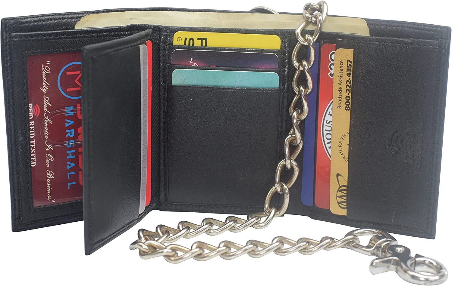 Swiss Marshall Men's RFID Blocking Premium Leather Chain Trifold