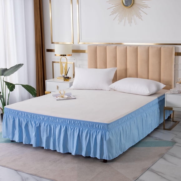 Weloille Solid Color Elastic Bed Skirt 1 Piece, Stretchy Fabric Fade Resistant Wrinkle Free 3.25 x 6.25 Ft, Embedded Style Bed Apron Bedding Accessory, for Bedroom Guest Room Twin Size Bed