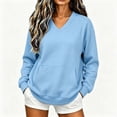 thumbnail image 3 of DISKEBUISS Women's V Neck Sweatshirt Long Sleeve Oversized Top with Kangaroo Pocket for Fall Winter Casual Pullover, 3 of 7