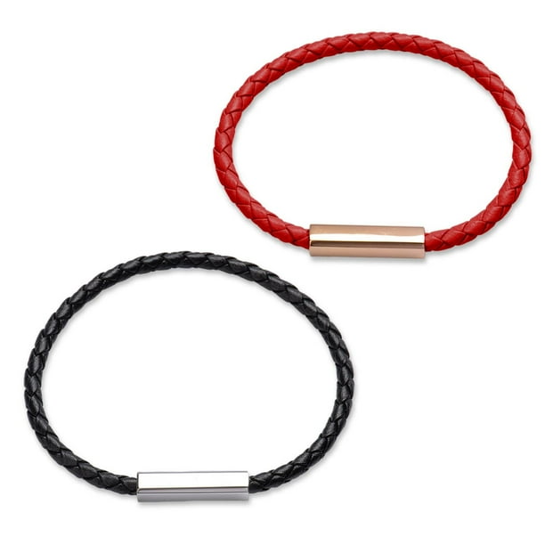 Pulseras para Pareja de Piel Vegana y Acero Inoxidable con Imán LuckyLy Modelo Cala rojo UNITALLA