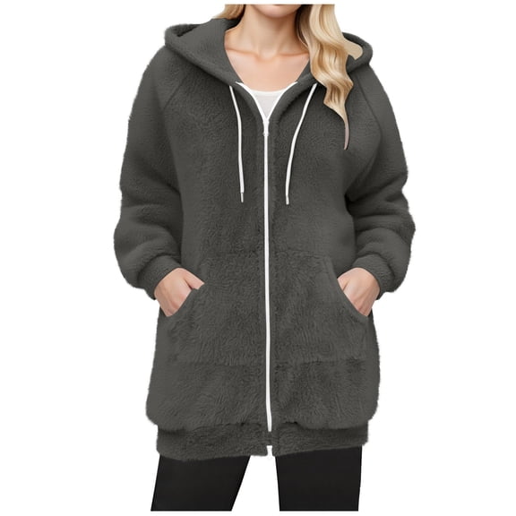 Gytharion Women's Sherpa Fleece Jackets Fashion Solid Zipper Hooded Jacket Winter Loose Comfy Long Sleeve Warm Fuzzy Coats with Pockets