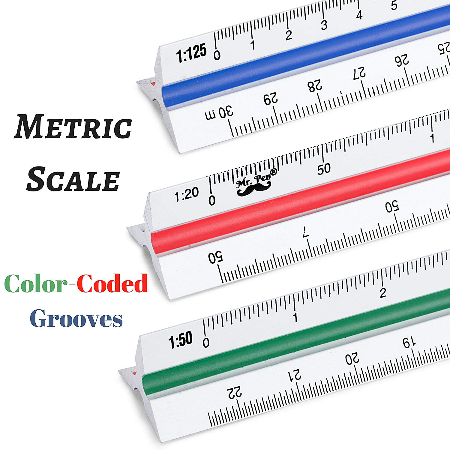 Metric Scales Color Coded 12 Solid Triangular Aluminum Custom