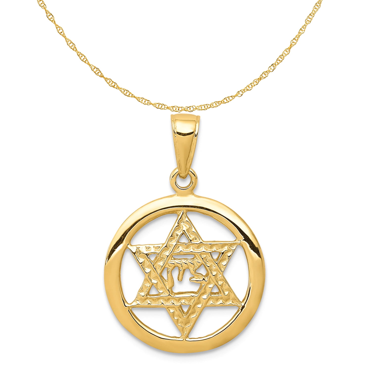 Carat in Karats 14K Yellow Gold Jewish Chai In Star Of David