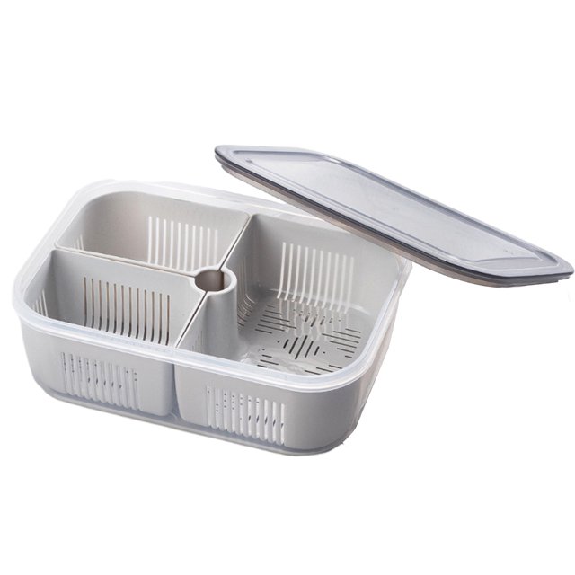 LCXmlly Freshness Sealed Box Stackable Drainer Seal Box with Drainage Hole Divided 2/3 Gird Food Crisper
