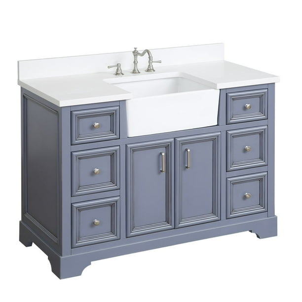 Zelda 48" Powder Gray Bathroom Vanity with Quartz Top and Apron Sink