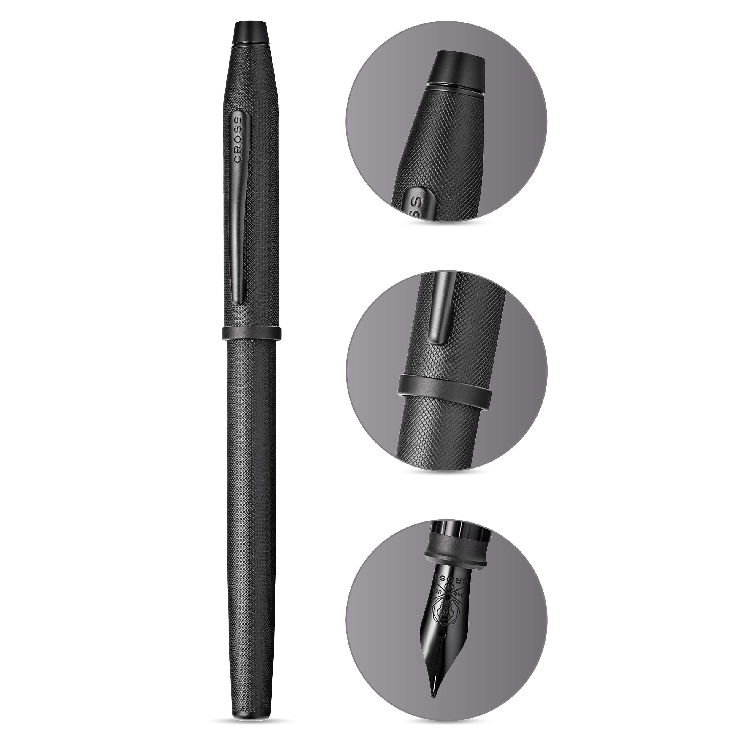 Cross Century® II Black Micro Knurl and Matte Black PVD Medium Nib Fountain Pen with Polished Black PVD Coated Stainless Steel Nib