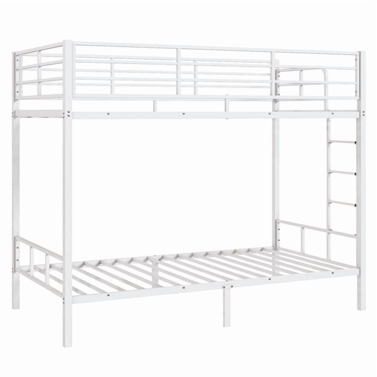 Alvantor 400 lb Capacity Twin Over Twin Metal Bunk Bed with Full-Length Guardrails and Side Ladder, White