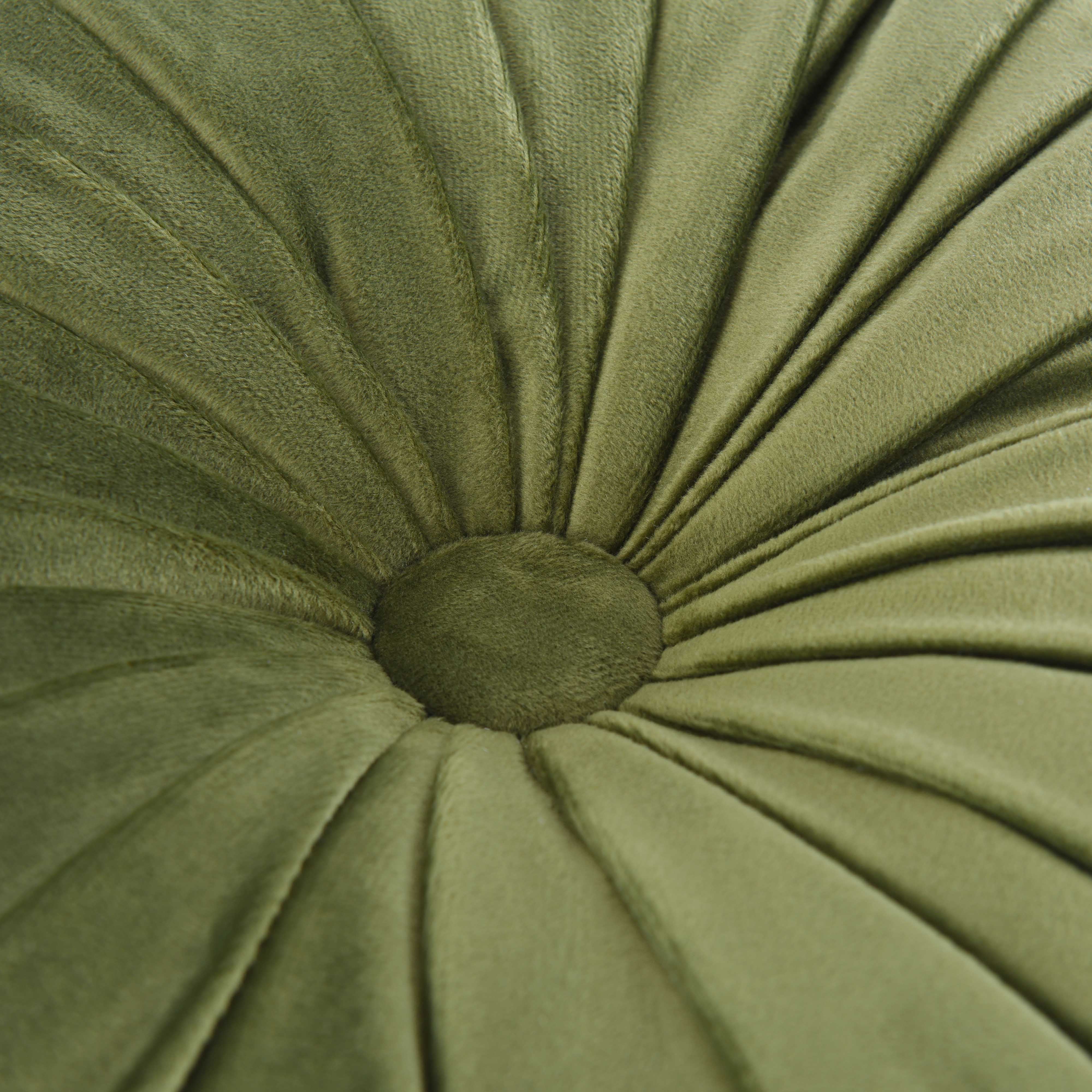 HIG Set of 2 Pumpkin Pleated Round Throw Pillows, Soft Velvet, Olive, 14.5" Diameter