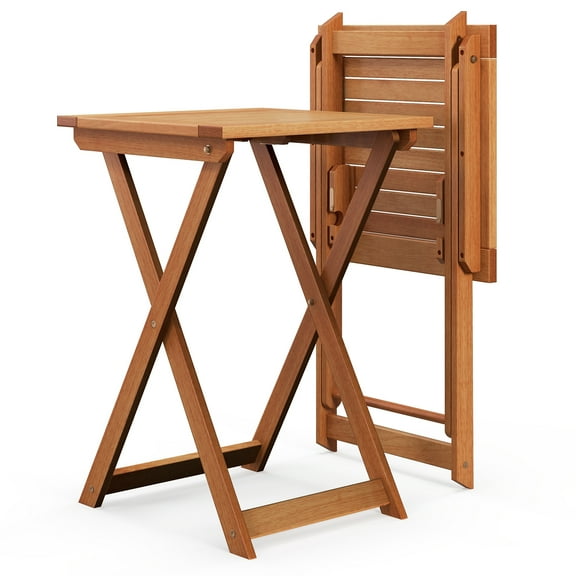Gymax 20'' Folding Table Outdoor Hardwood Bistro Table w/ Slatted Tabletop Patio