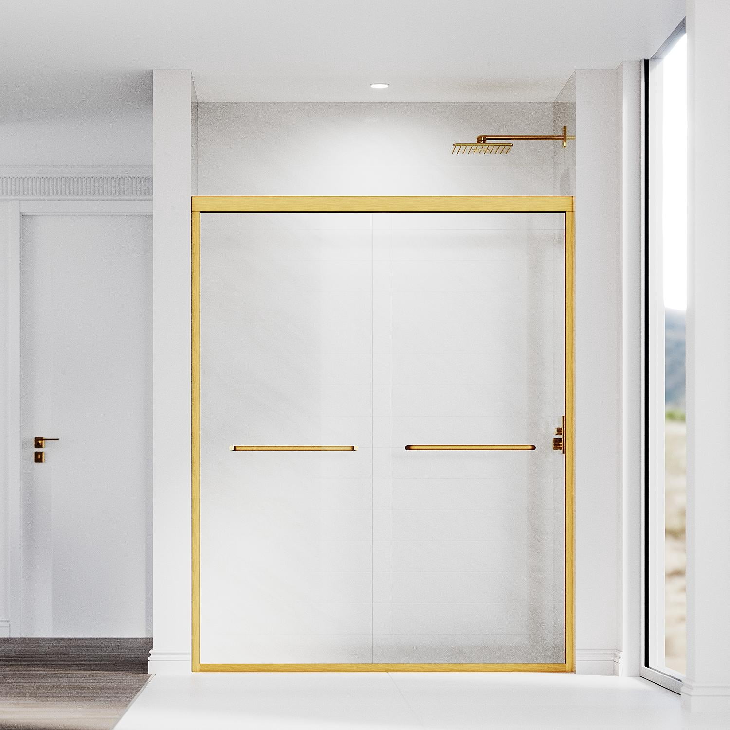 56-60 in.W x 72 in.H Double Sliding Framed Shower Door,Clear Tempered Glass,Stainless Steel Frame,Brushed Gold