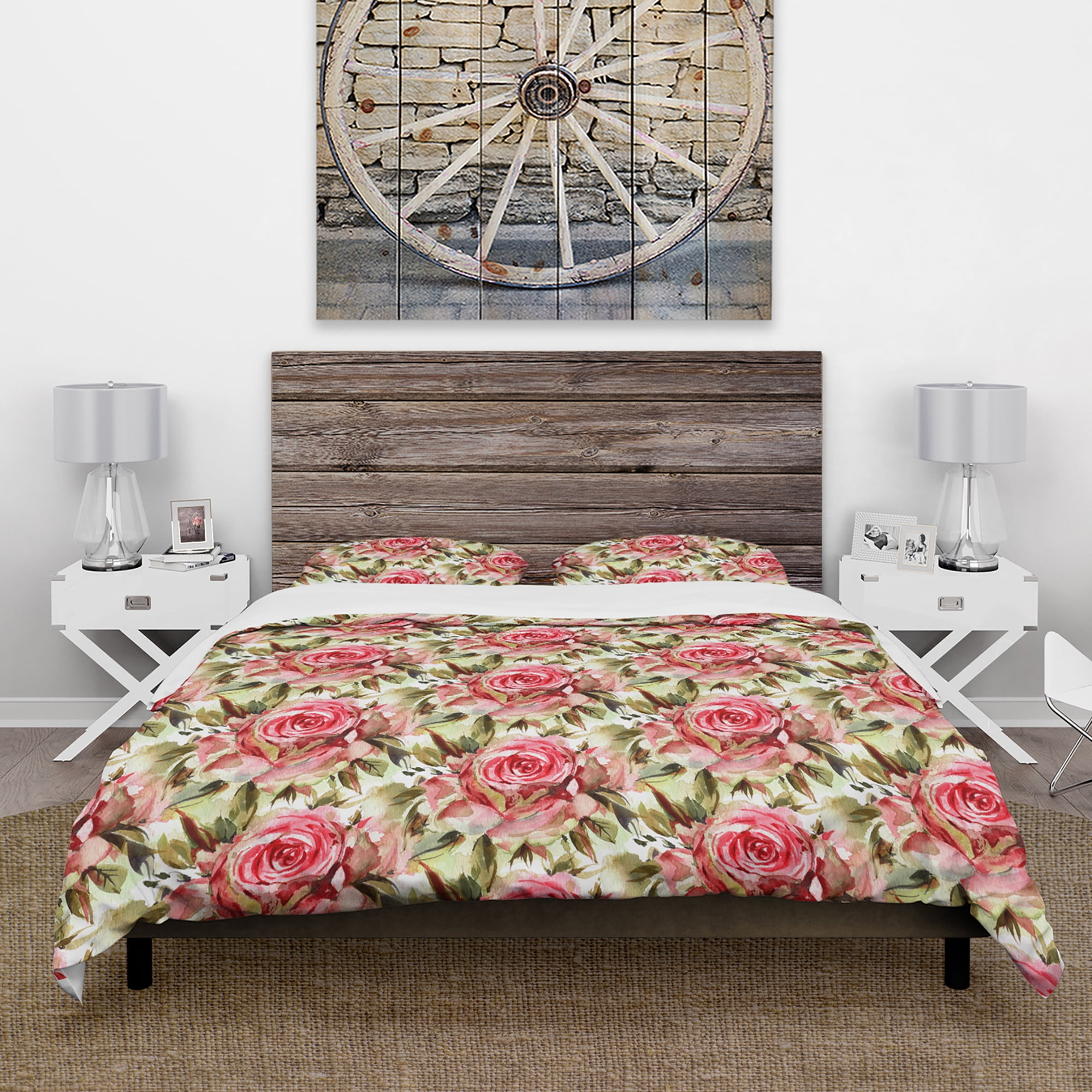 Designart 'Blossomng Roses Watercolor Pattern' Floral Duvet Cover Set