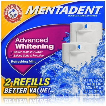 Mentadent anticavité Dentifrice double Recharge Advance Mint Blanchiment, 2 pièces