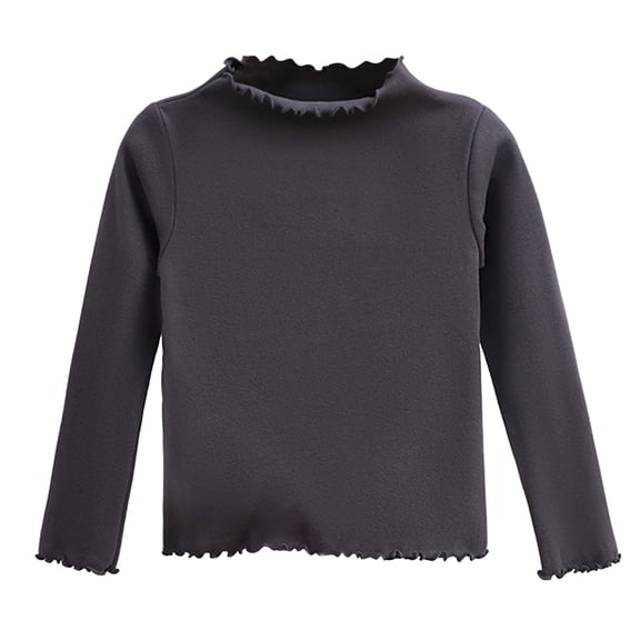 WNVMWI Toddler Clothes for Girls Long Sleeve Shirts Childrens Mock Neck Basic Tees Kids Cute Tops with Ruffle Trim 7-8 Years Grey