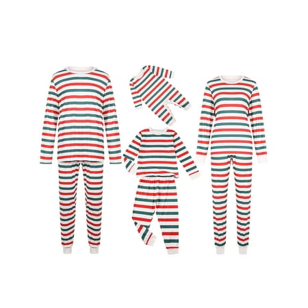 

Thaisu Christmas Family Parent-child Pajamas Fresh Stripe Printing Long Sleeve Tops and Trousers Nightwear Homewear Clothes Set