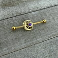 thumbnail image 4 of Body Candy Gold Anodized Steel Purple Synthetic Opal Moon Sun Industrial Barbell 14 Gauge 38mm, 4 of 5