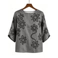 thumbnail image 6 of Summer Tops for Women 100% Cotton Fashion Casual Embroidery Round Neck 3/4 Sleeve Spring Blouse Tops, 6 of 7