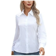 BLVB Women's Button down Shirts Long Sleeve Blouses Formal Collared Dress Shirts V Neck Tops Office Work Shirts