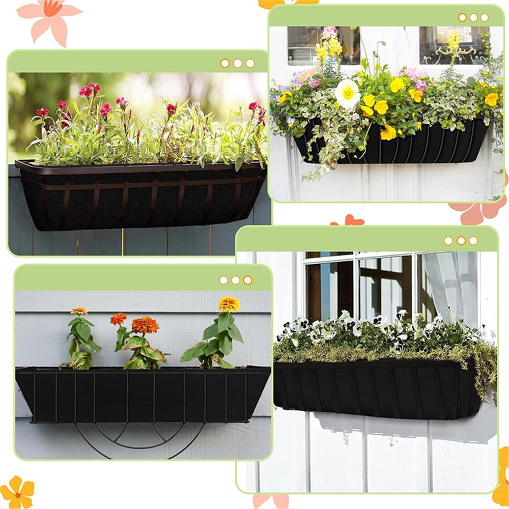 4 Pcs 24 Inch Fabric Plant Window Box Liners-Rectangular Non-Woven Planter Basket Liner-Black Felt Flower Hanging Basket for Outdoor Garden Wall Hanging Planter Flower Vegetables