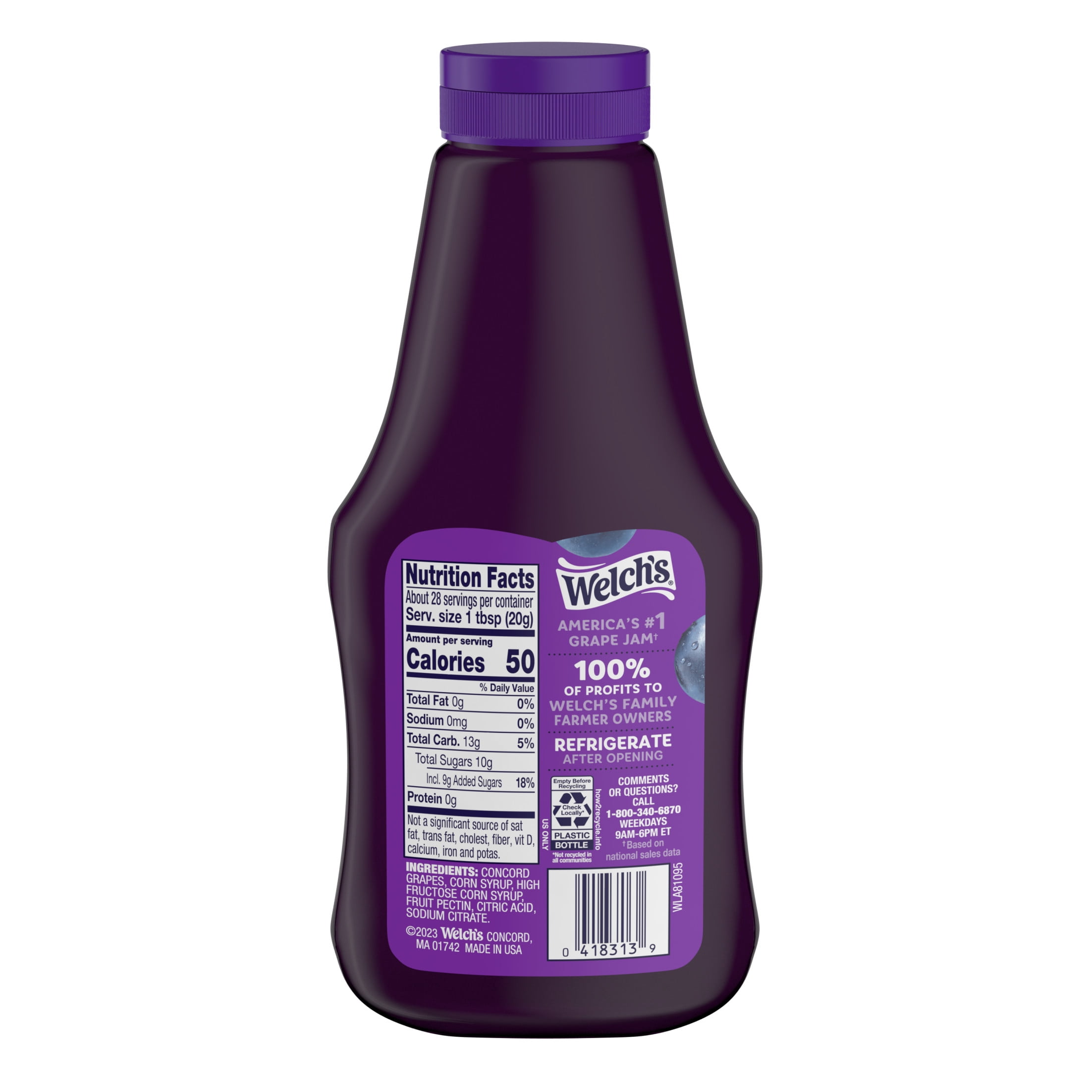 Welch's Concord Grape Jam, 20 oz Squeeze Bottle