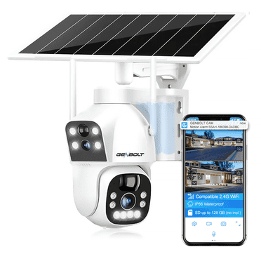 GENBOLT Solar WiFi Security Camera Outdoor Wireless 8W 15600mAh Battery Powered Home Surveillance Camera CCTV with Dual View Dual lens Spotlight IP Camera with Color Night PIR Detection