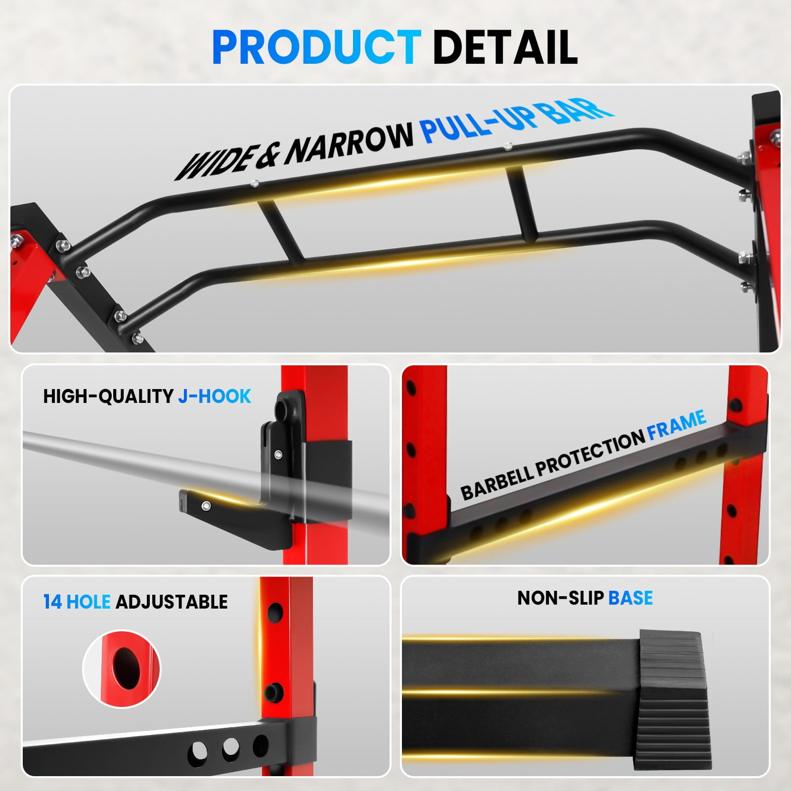 550Lbs Capacity Squat Rack, Adjustable Barbell Rack, Multi-Function Weight Lifting Stand for Home Gym Bench Press