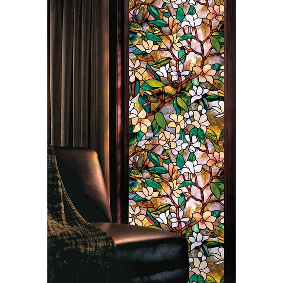 45x200cm artscape Magnolia Window Film, Window Privacy Film, Window Vinyl Glass Covering, Stained Glass Decorative Film, Window Film Privacy Frosted