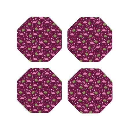 

Matuu Festive Flamingos for Cup Coasters Set of 4 Leather Coasters Desk Coasters for Office Measures 4” x 4”-Octagon
