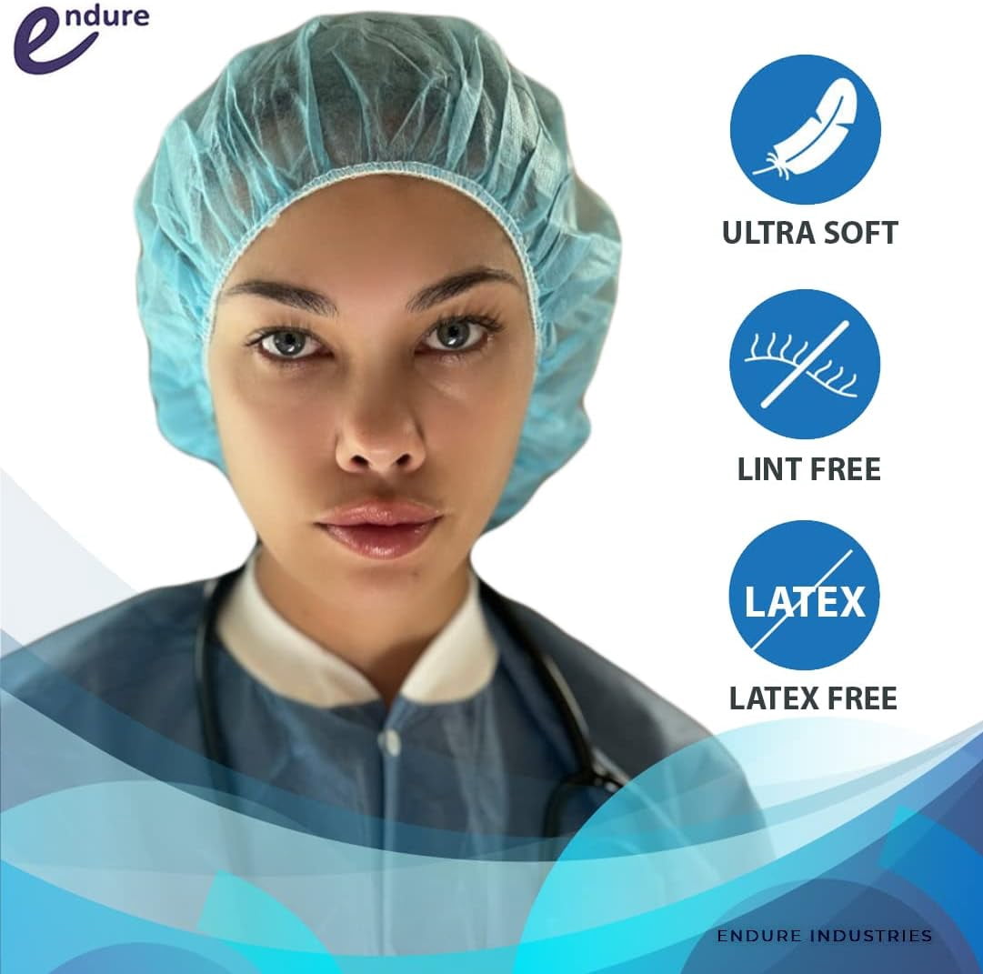 Endure Medical Supply Combo, Disposable Bouffant Cap 24” Pack of 100, Anti-Skid Shoe Cover Blue Pack of 100, Disposable Blue Ear Loop Face Mask Pack of 50 & Face Shield Pack of 5