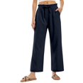 thumbnail image 2 of Delayuji Womens Linen Pant Loose Stretch Pleated High Waisted Straight Leg Pants Relaxed Fit Casual Pant Daily Wear, 2 of 6