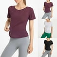 thumbnail image 5 of Inleife Women's Solid Color Short Sleeved Yoga Suit W omen's Summer Quick Drying Loose Sports T-Shirt Short Sleeved Round Neck Top/shirt, 5 of 5