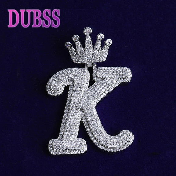 DUBSS Iced Out Initial Letter K Crown Bail for Men Necklace Pendant Real Gold Plated Cubic Zirconia Hip Hop Jewelry