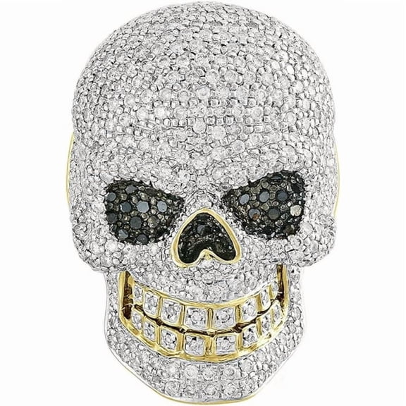 Engagement Wedding 925 Sterling Silver 14K Yellow Gold Plating Round Cut White Diamond Men's Skull Head Pinky Ring for Halloween