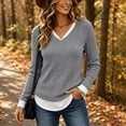 thumbnail image 7 of NominalSnug Women's Long Seleve Top Fake Two Piece Ribbed Knit Sweaters V-Neck Slim Fit Fall Winter Layered Shirt, 7 of 7