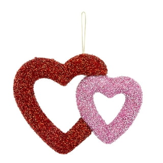 Valentine's Day Heart Shaped Ornaments, 24 Pcs Valentines Heart Decorations, Romantic Valentine's Day Hanging Decorations, Red Pink Silver Heart