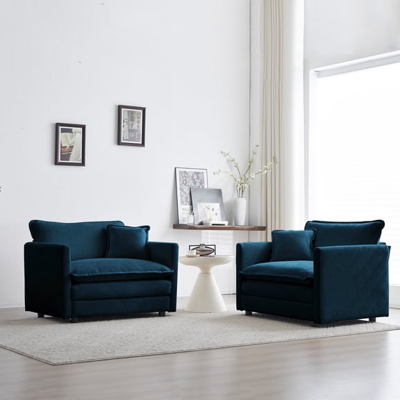 Rustic Sofas, Accent Chair Set of 2, High-end Chenille Upholstered Armchairs, Living Room Side Chairs with Toss Pillow, Blue Chenille, Blue Modern Sofas,Chenille Leather Sofas