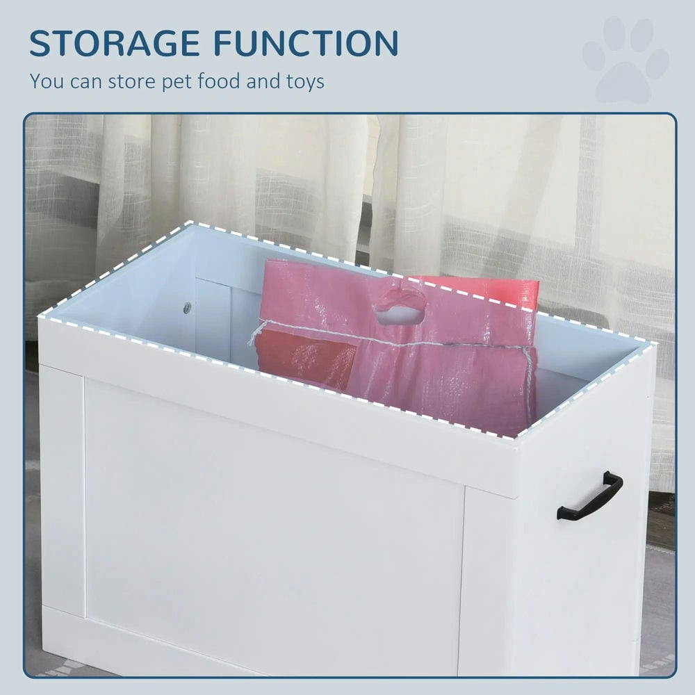 GVN Dog Bowls,Pet Feeder Cat Food Stand,Raised Pet Feeding Storage Station with 2 Stainless Steel Bowls Base, White