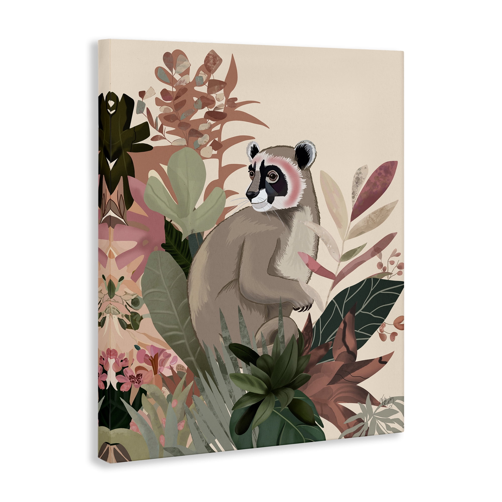 Stupell Industries Lemur & Tropical Plants Animals & Insects Painting Gallery Wrapped Canvas Art Print Wall Art, 36 x 48