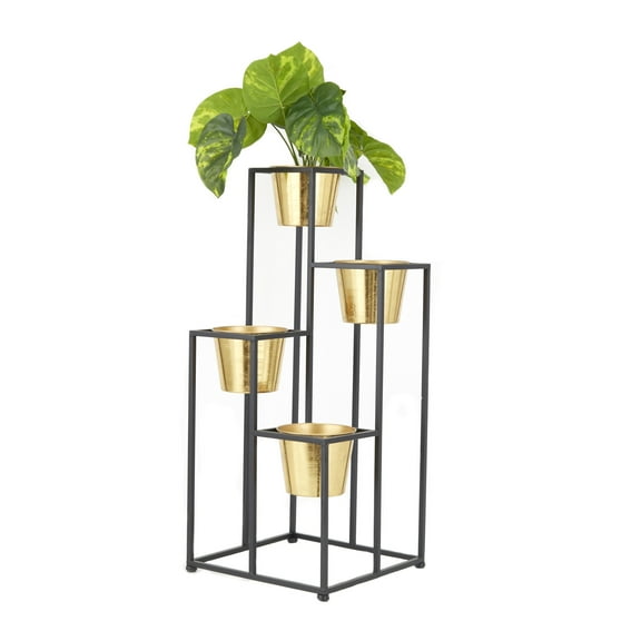 CosmoLiving by Cosmopolitan 13" x 30" 4 Tier Black Metal Planter with Black Removable Stand