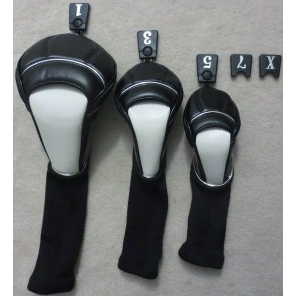Golf Club Headcovers Set of 3 Black, White Color Driver Woods Hybrid 1 ...