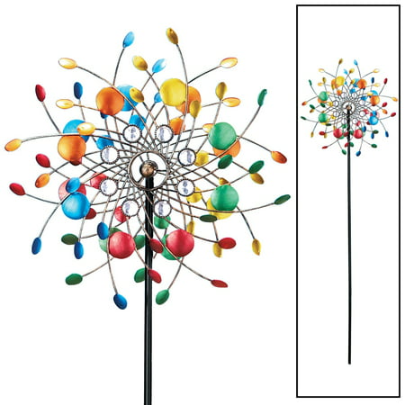 Bright Colorful Spinning Kaleidoscope Garden Decor Yard Stake with Sparkling Acrylic Beads, Multi