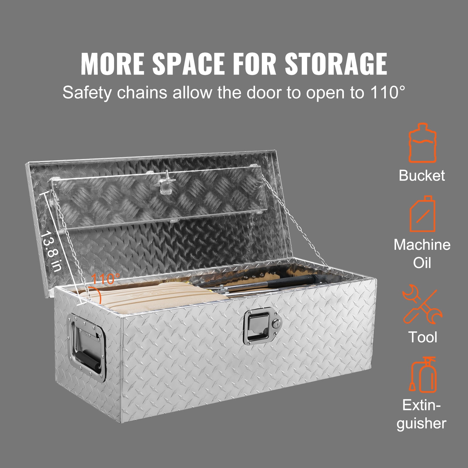 VEVOR Truck Tool Box 30"x13"x9.6" Heavy Duty Aluminum Bar Tread Truck Tool Box for Pick Up Truck Bed
