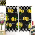 thumbnail image 3 of Fresh Lemon Kitchen Curtains, Vintage Black White Buffalo Plaid Rustic Fruit Stamp Print Rod Pocket Window Treatments for Living Room Bedroom Cafe 84x84in, 3 of 5
