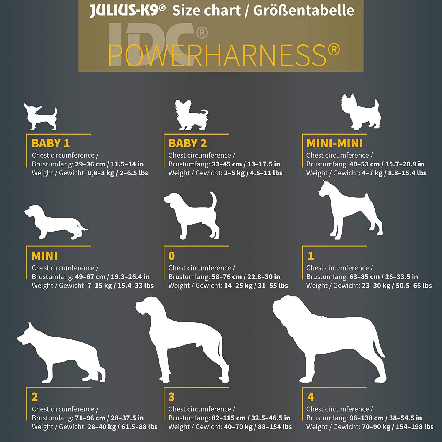 size chart for julius k9 harness