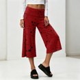 thumbnail image 6 of Cropped Pants Womens Casual Wide Leg Low Rise Fold Over Stretch Gaucho Pants for Summer Sweatpants Beach Holiday Streetwear Deep Red L, 6 of 7