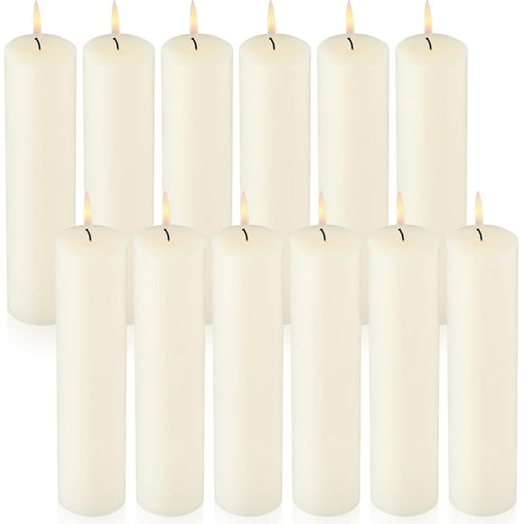 12 Pack Ivory Pillar Candles Bulk Large Unscented Paraffin Wax Long Lasting Candles Clean Burning Supplies for Home Decor Wedding Party Dinner Bath Spa(2 x 8 Inch)
