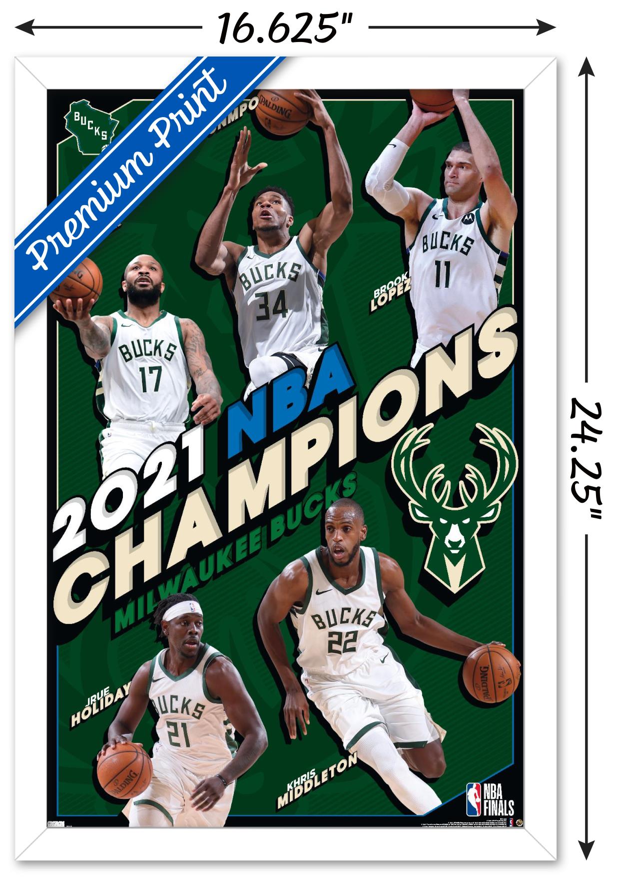 NBA Milwaukee Bucks - 2021 NBA Finals Champions Wall Poster, 14.725" x 22.375", Framed