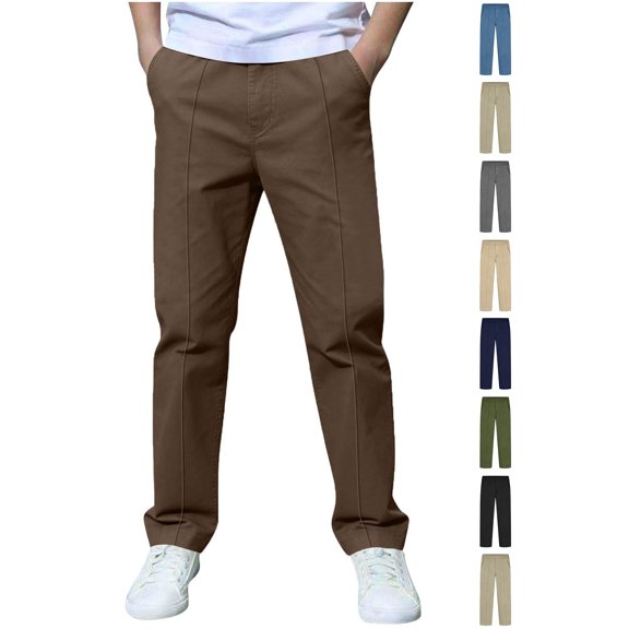 Xaqiouau Boys Straight Leg Pants Slim Fit Solid Color Casual Trousers Elastic Waist School Uniform Bottoms with Center Seam Detail Versatile Everyday Wear Wine 5-6 Years